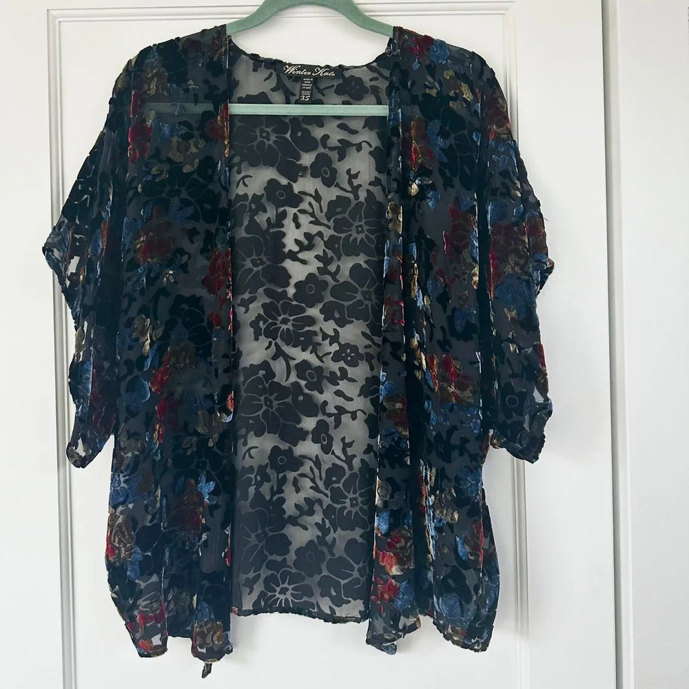 Winter Kate Kimono Topper Floral Velvet Burnout Bohemian kimono silk XS